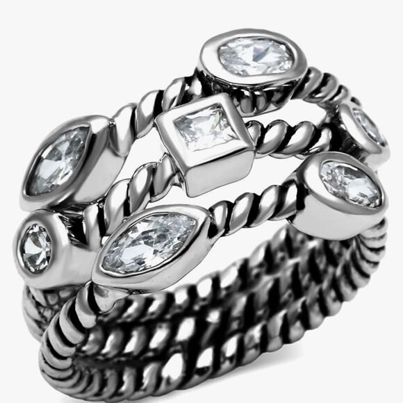 STACKABLE BEZEL SET CZS IN STAINLESS STEEL - Picture 8 of 8